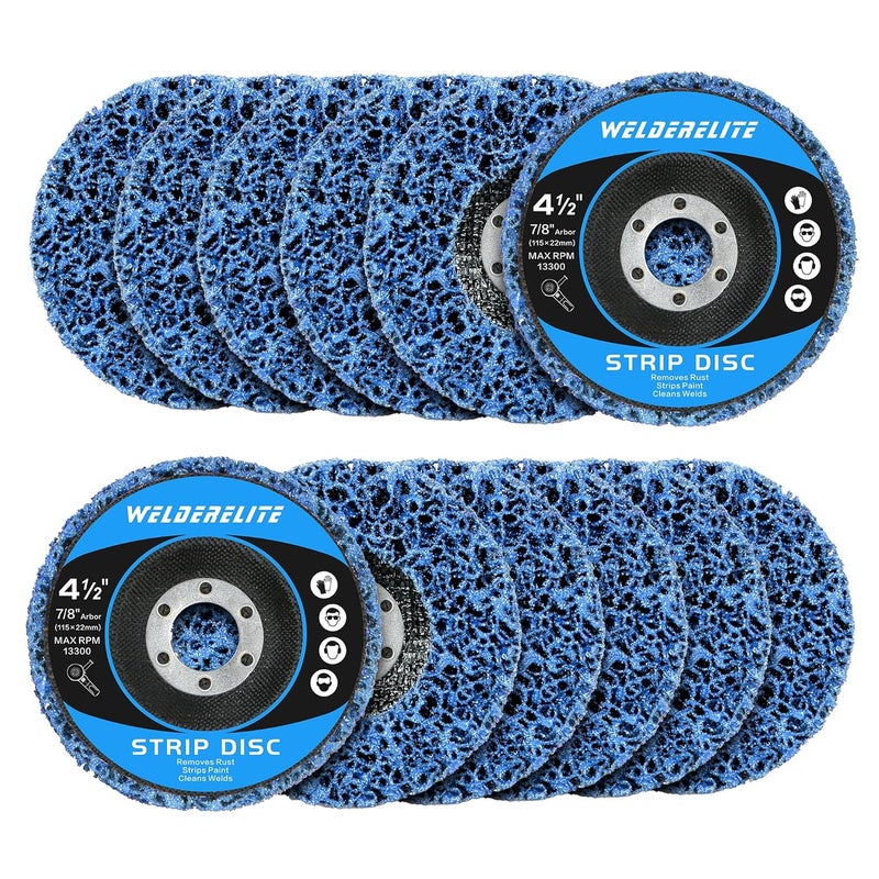 WelderElite 12-Pack Blue Stripping Discs for Angle Grinder 4-1/2" x 7/8" – Rust Paint Oxide & Contaminant Removal for Metal Wood & Plastic Surfaces - Image 1